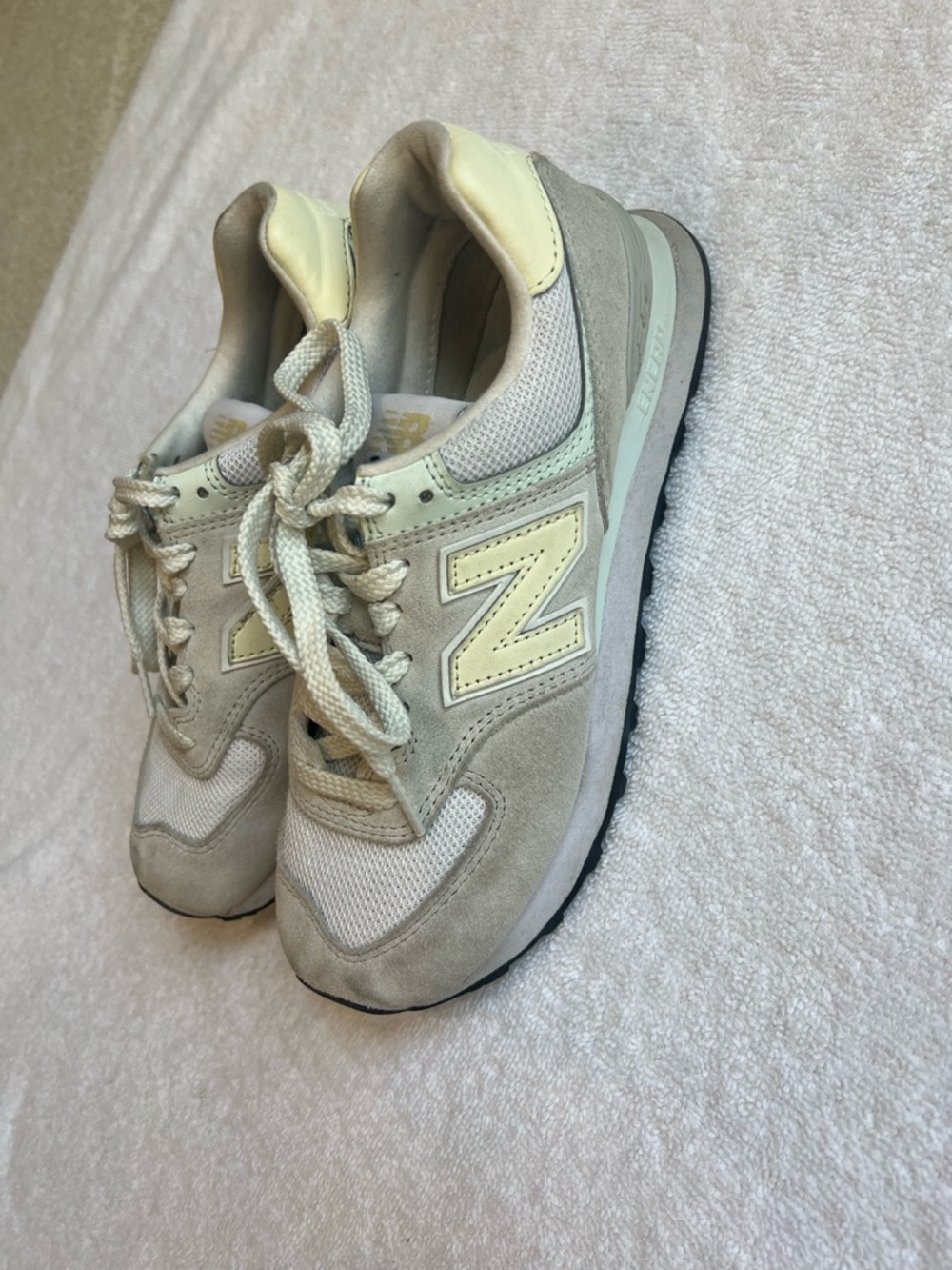 New Balance Cream & Light Yellow Suede Mesh Sneakers